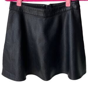 H&M Black Vegan Faux Leather Mini Circle Skater Skirt